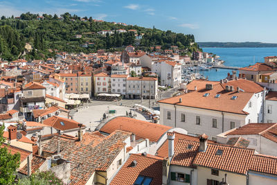 High angle view of townscape against sky