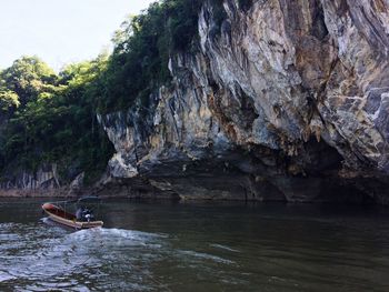 Scenic view of rock formation in river