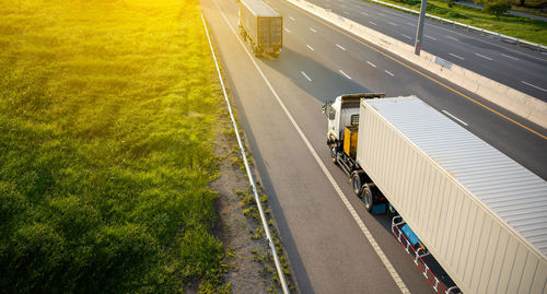 High angle view of vehicles on road