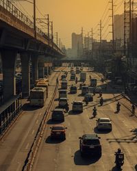 High angle view of traffic on city street of manila philippines 