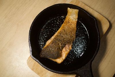 High angle view of cake in plate on table