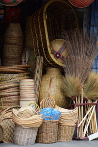 High angle view of wicker baskets