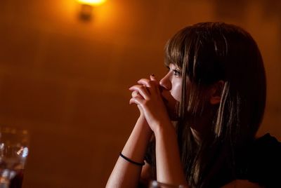 Close-up of woman at restaurant