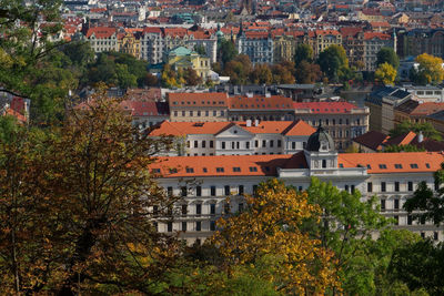 High angle view of buildings in town