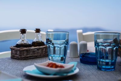 Close-up of food on table against sky