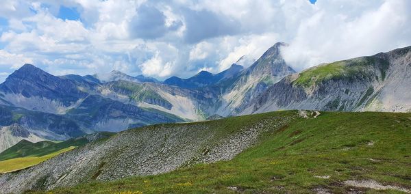 Panoramic view of mountains against sky
