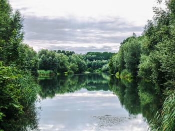 Scenic view of lake against cloudy sky