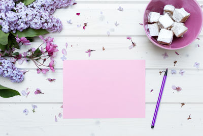 High angle view of flowers on table