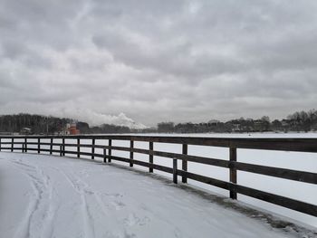 Scenic view of snow covered landscape against sky