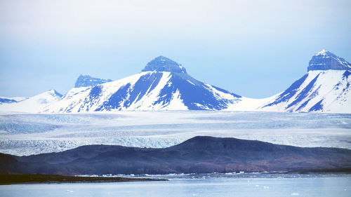 Scenic view of snowcapped mountains against sky