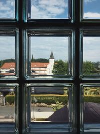 Cityscape seen through window