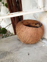 High angle view of bread on rusty metal