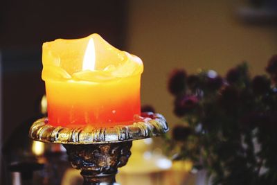 Close-up of illuminated candle