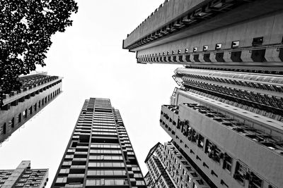 Low angle view of buildings against clear sky