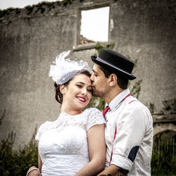 Young couple kissing outdoors