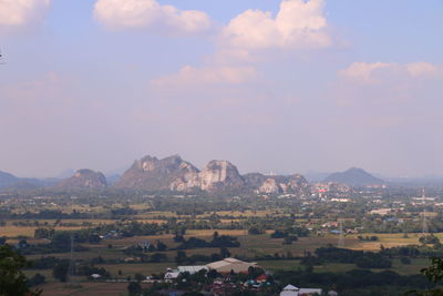 High angle view of cityscape against sky