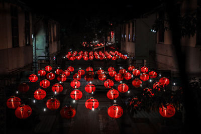 Close-up of illuminated lanterns at night