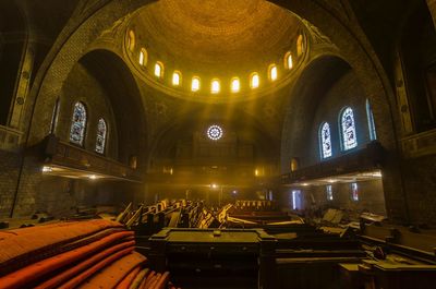 Interior of abandoned illuminated building