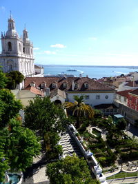 High angle view of buildings in city