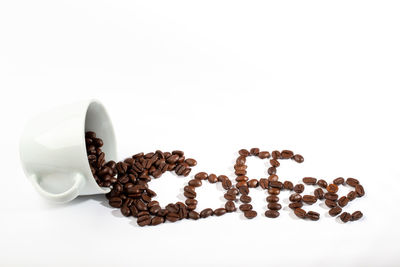 Close-up of coffee beans against white background