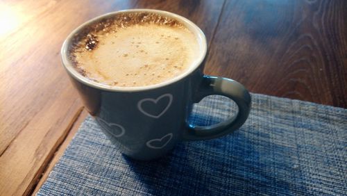 High angle view of coffee on table