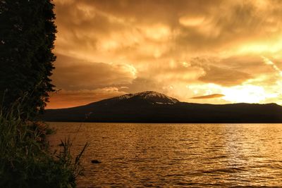 Scenic view of lake against sky during sunset