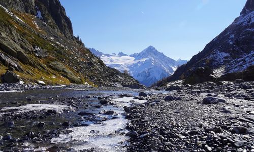 Scenic view of snowcapped mountains against sky