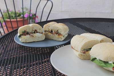 High angle view of food in plate on table