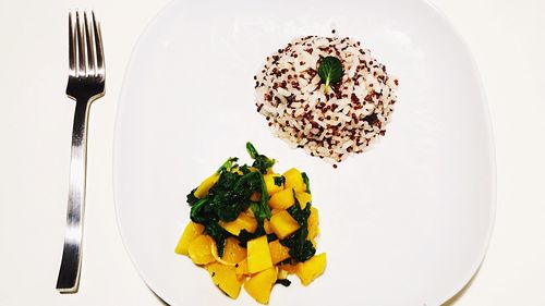 Close-up of food over white background