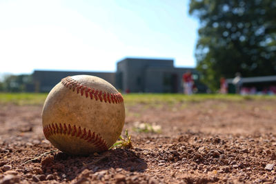 High angle view of baseball on field