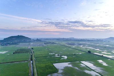 Scenic view of agricultural field against sky