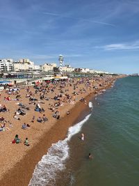 High angle view of people on beach