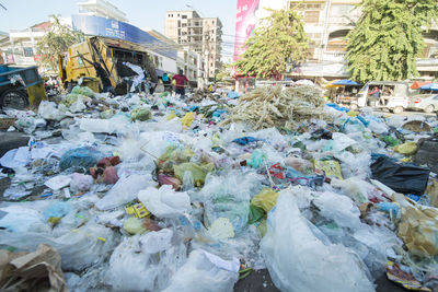 View of garbage in street