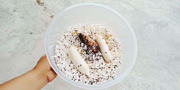 Midsection of person holding breakfast