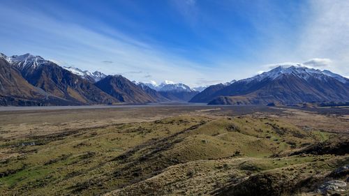 Scenic view of snowcapped mountains against sky