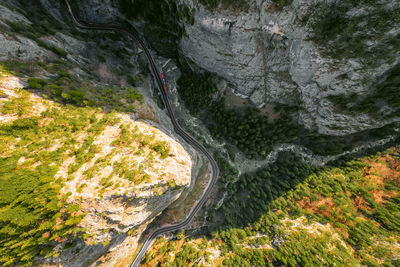 High angle view of winding road in mountains