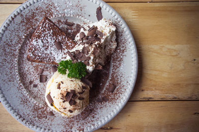 Close-up of ice cream in plate on table