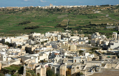 High angle view of buildings in city