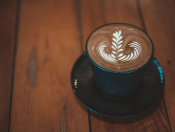 High angle view of coffee on table