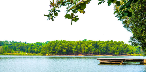 Scenic view of lake against clear sky