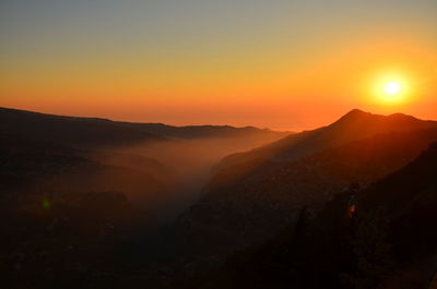 Scenic view of mountains during sunset