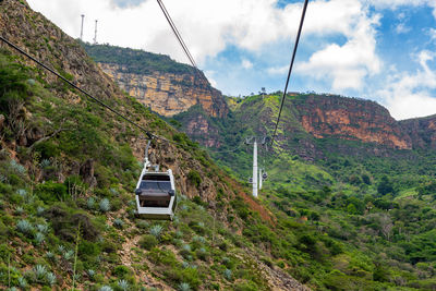 Empty overhead cable car over chicamocha canyon