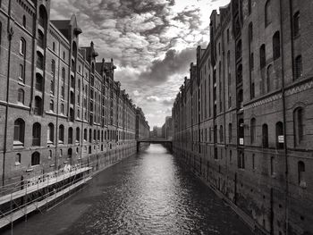 Canal amidst buildings in city against sky