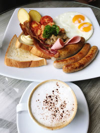 High angle view of food in plate on table