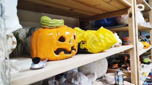 Close-up of jack o lantern on table