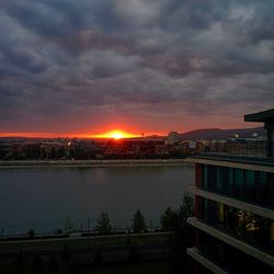 Scenic view of river against cloudy sky