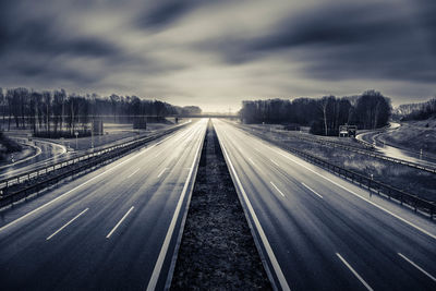 High angle view of highway in city during winter