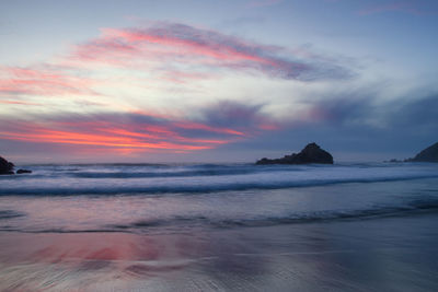 Scenic view of sea against sky during sunset