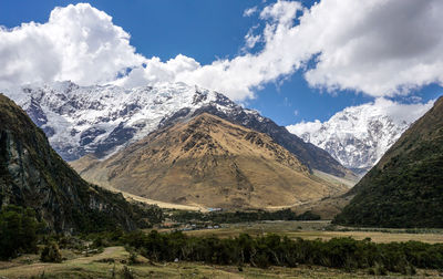 Scenic view of snowcapped mountains against sky