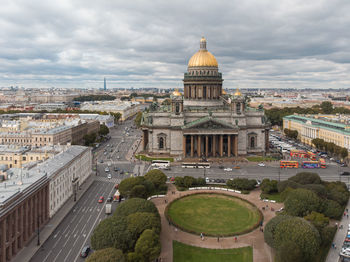 Aerial photo of saint isaacs cathedral and isaacs square in saint petersburg.